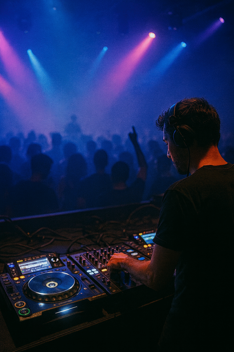 DJ présentant son nouveau morceau de musique en club