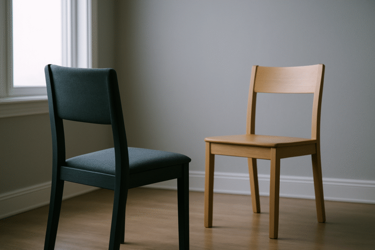 Deux chaises dans une pièce vide qui représente une relation à sens unique