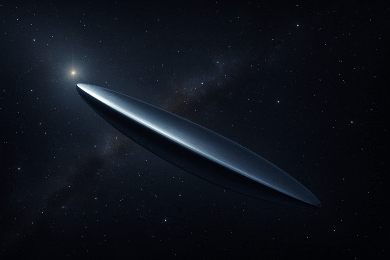 interprétation artistique d’un objet interstellaire filant dans l’espace profond