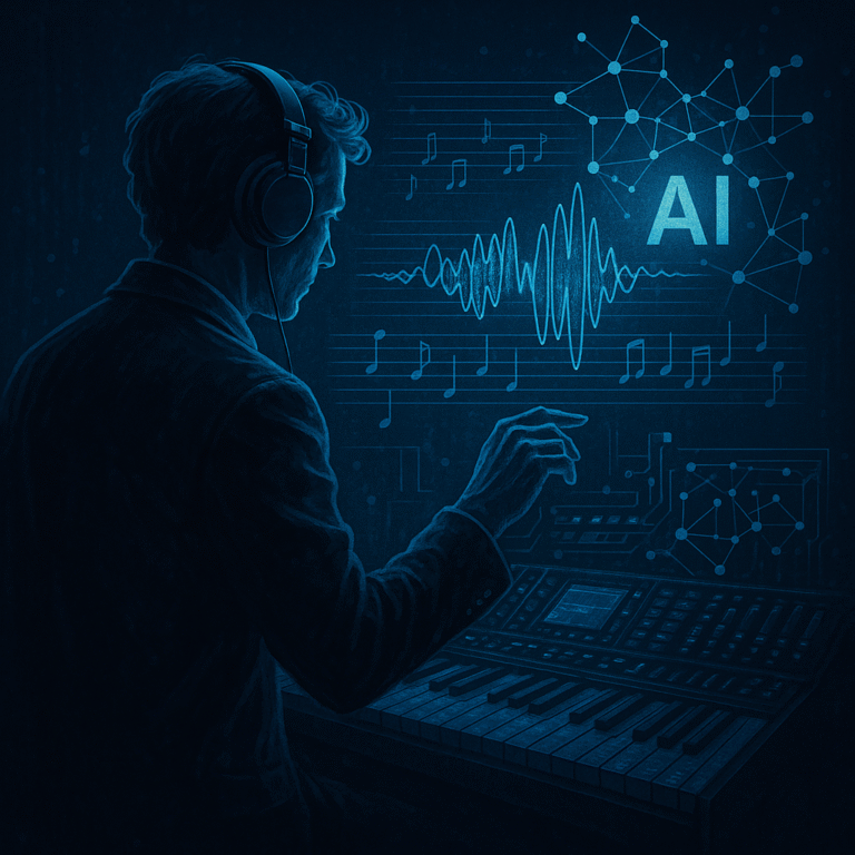 Musicien utilisant l'IA pour composer.